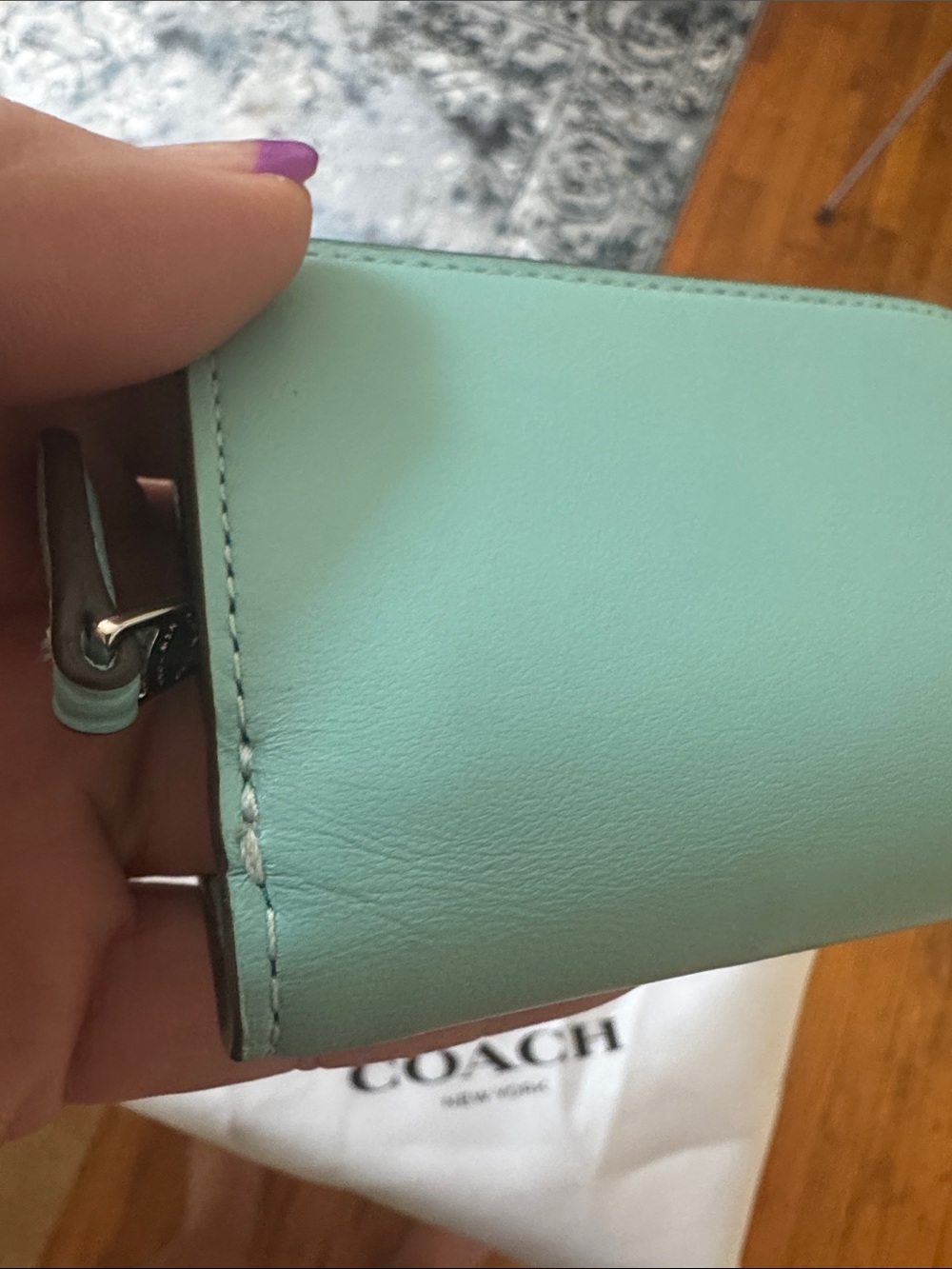 Coach Mint Green Leather Compact Wallet - Picture 6 of 7